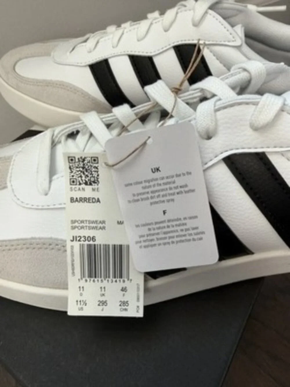 Adidas Barreda Shoes Mens 11.5 White Black Grey JI2306 Athletic NEW Sneakers